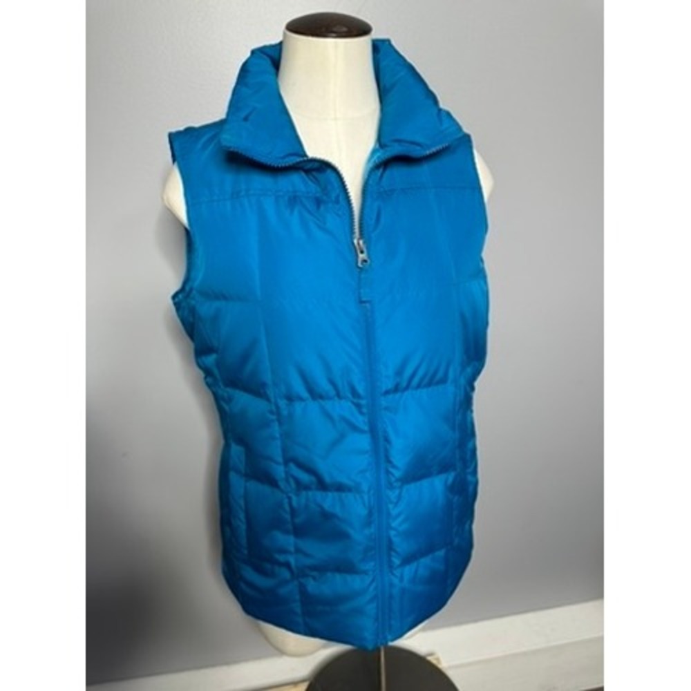 Lands End Womens Down Puffer Vest Small 6-8 Teal Blue Quilted Full Zip Fleece
